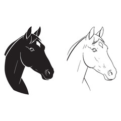 Smooth Horse Silhouette & Horse Lineart – Horse Vector Drawing with Balanced Structural Flow – Horse Illustration – Silhouette and Lineart Set of Horse