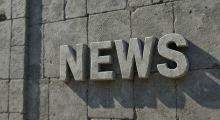 Fototapeta premium The word news is displayed on a textured gray wall in sunlight.