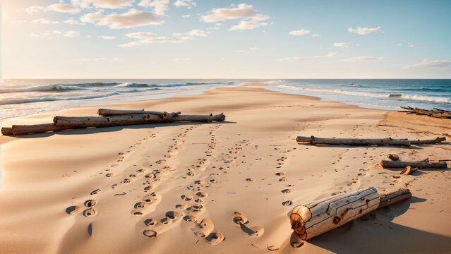 Wood and seashells on sandy beach - Powered by Adobe
