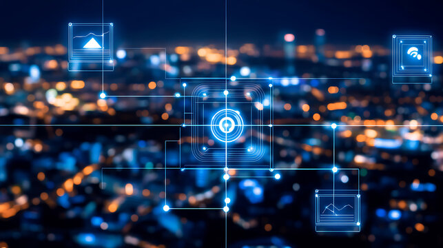 Digital Overlay on Cityscape: Network and Data Visualization - Powered by Adobe