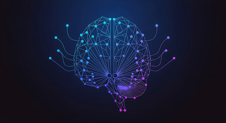 Digital illustration of a human brain, showcasing network connections and data flow.