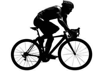 Dynamic cyclist silhouette riding bicycle, showcasing athletic performance and dedication, perfect for sports, fitness, and competitive themes with a modern aesthetic