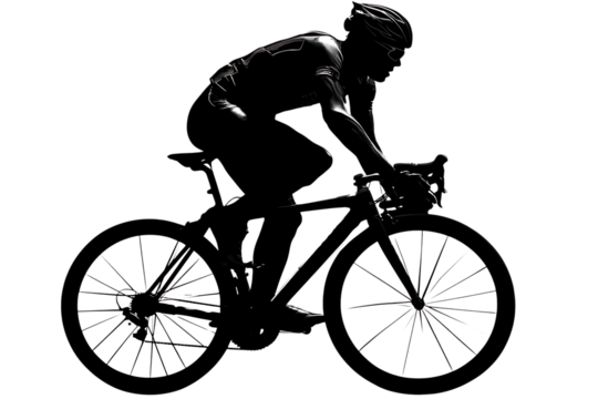 Dynamic cyclist silhouette riding bicycle, showcasing athletic performance and dedication, perfect for sports, fitness, and competitive themes with a modern aesthetic