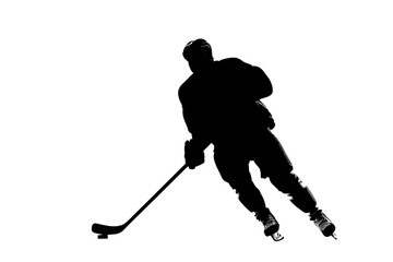 Dynamic hockey player silhouetted in action, capturing the intensity and speed of the game for sports enthusiasts and athletes