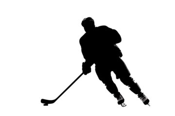 Dynamic hockey player silhouetted in action, capturing the intensity and speed of the game for sports enthusiasts and athletes
