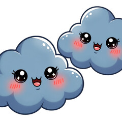 Obraz premium Two adorable kawaii clouds smiling with rosy cheeks and big sparkling eyes in a playful design transparent background