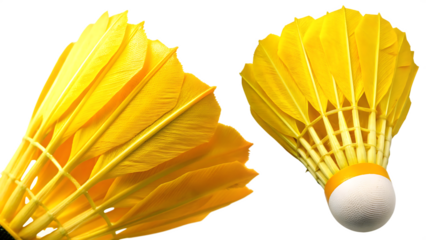 Yellow shuttlecocks on white background png isolated on a transparent background