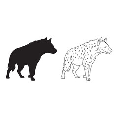 Detailed Hyena Silhouette & Hyena Lineart – Hyena Vector Art with Fine Contour Emphasis – Hyena Illustration – Silhouette and Lineart Set of Hyena