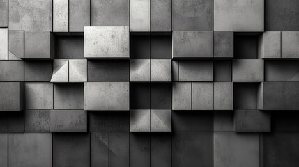 3D Rendered Textured Concrete Cube Wall for Interior Design and Background Use 