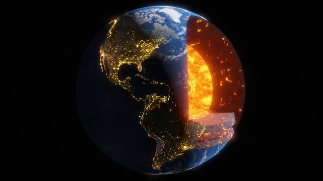 Glowing Earth Cross-Section with Sun Core Visualization