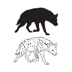 Striking Hyena Silhouette & Hyena Lineart – Hyena Vector Outline Capturing Strong Wildlife Identity – Black Vector of Hyena – Vector Set of Hyena