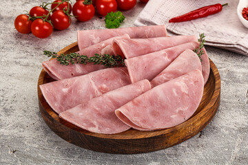 Sliced pork ham sausages slices