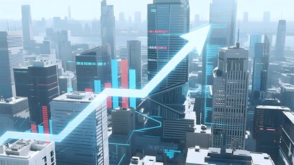Urban Skyline with Upward Trend Arrow Overlay