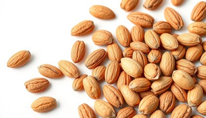Obraz premium Close-up of shelled almonds against a pure white background, almonds, studio shot