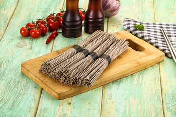 Raw dry bukwheat soba noodles