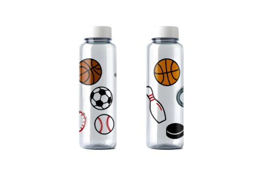 Two sports water bottles isolated on transparent background, showcasing various sports equipment and activities - Powered by Adobe