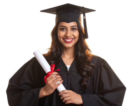  Cheerful Indian Graduate Holding Diploma with Both Hands, Angled View, Transparent PNG