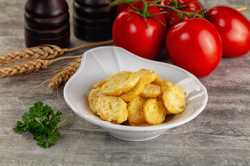 Crunchy croutons heap - roasted bread