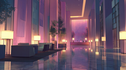 Luxurious Modern Lobby wit Elegant Lighting