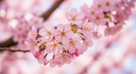 Fototapeta premium Delicate Pink Cherry Blossoms Bursting into Spring Bloom