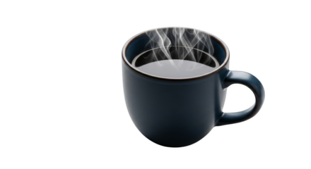 Steaming midnight blue mug on black