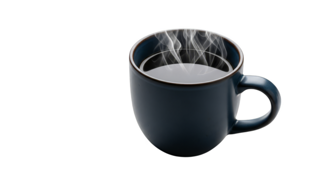 Steaming midnight blue mug on black