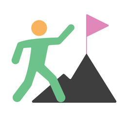 Success and Goal Achievement Icon - Person Reaching Mountain Peak