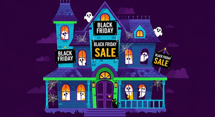 Spooky haunted house black friday sale advertisement