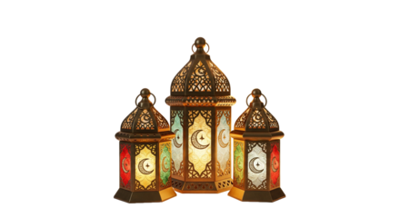 beautiful ramadan lanterns glowing whit warm lights crescent islamic decorative style