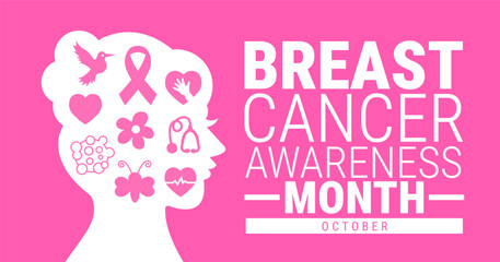breast cancer awareness month background, banner, card or poster design template is observed every year during October, to raise awareness about the mission. Vector illustration.