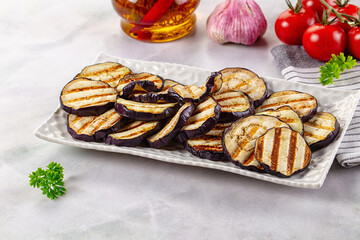 Tasty grilled eggplant round slices