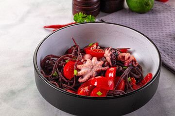 Gourmet black spaghetti with octopus
