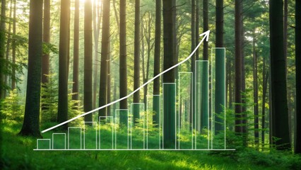 A serene forest scene with a growing bar graph overlay, symbolizing environmental growth and sustainability.