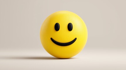 Yellow Smiley Face Emoji Ball with Happy Expression on White Background for Positive Emotion and Customer Satisfaction Feedback Rating Communication Symbol