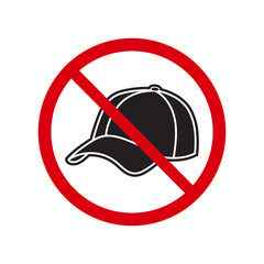 No hat prohibition sign on white background. No cap symbol template, Warning no hat sign