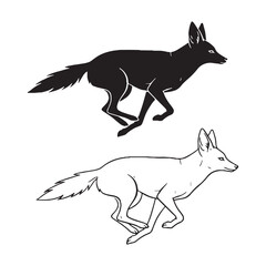 Wild Jackal Silhouette & Jackal Lineart – Jackal Vector Graphic with Distinct Canine Form – Black Vector of Jackal – Vector Set of Jackal