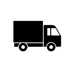 Fototapeta premium Black delivery truck icon. Simple silhouette of a cargo van for logistics, shipping, and transportation services isolated on a white background