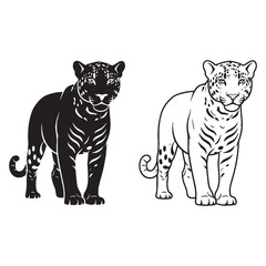 Detailed Jaguar Silhouette & Jaguar Lineart – Jaguar Vector Artwork with Fine Line Arrangement – Jaguar Illustration – Silhouette and Lineart Set of Jaguar
