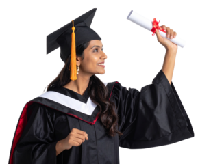  Indian Graduate Woman with Diploma Raised, Side Angle, Transparent PNG