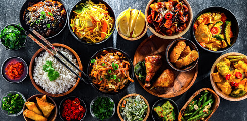 Composition with variety of east asian dishes