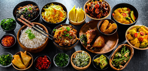 Composition with variety of east asian dishes