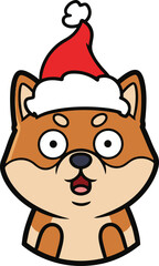 A charming pixel art illustration of a Shiba Inu wearing a Santa hat.