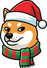  A charming pixel art illustration depicts a Shiba Inu dog wearing a Santa hat and a red and green striped scarf