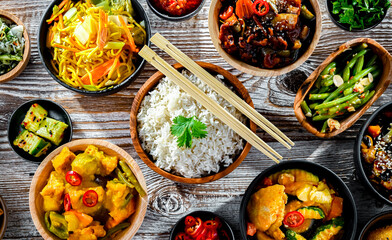 Composition with variety of east asian dishes
