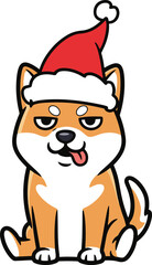 A charming pixel art Shiba Inu, tongue lolling, sports a festive Santa hat. The 8-bit style creates a fun, quirky Christmas character perfect for holiday greetings.