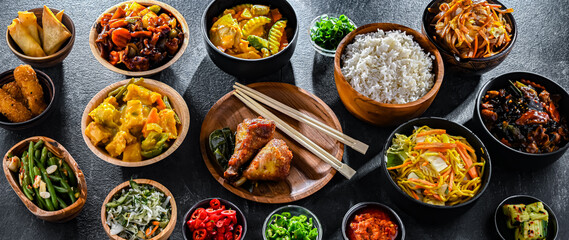 Composition with variety of east asian dishes