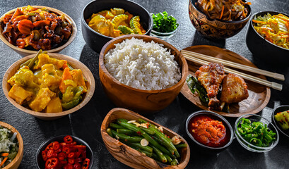 Composition with variety of east asian dishes
