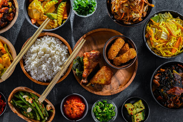 Composition with variety of east asian dishes