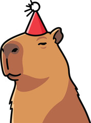 A pixel art illustration of a capybara wearing a red party hat, slightly winking.