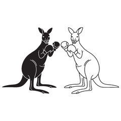 Refined Kangaroo Silhouette & Kangaroo Lineart – Kangaroo Vector Image Featuring Smooth Edge Lines – Kangaroo Illustration – Silhouette and Lineart Set of Kangaroo